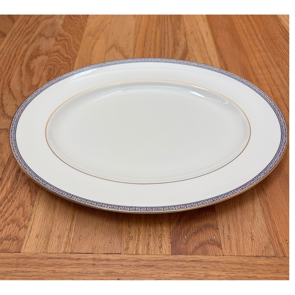 Wedgwood Palatia Bone China Oval Serving Platter Greek Key Gold Blue Excellent‎